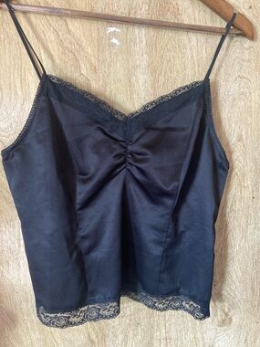 Worthington Black Satin Lace Trim Cami Tank